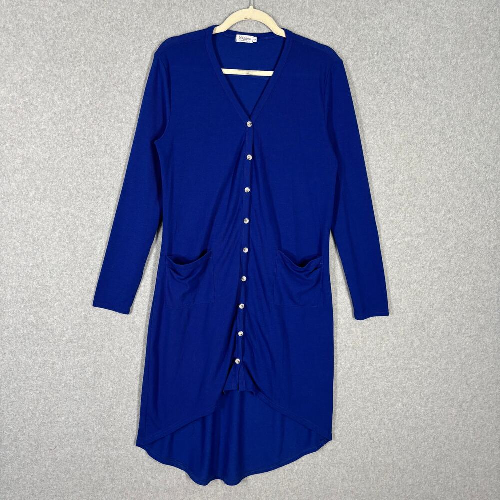 Naggoo Dress Small Midi Mini Button Sweater Knit High Low Ruched Cardigan Duster